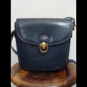 Classic Navy Leather Crossbody Bag with Gold Hardware
